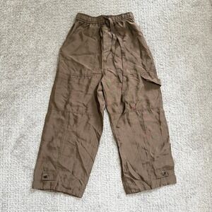 Zara XS Olive Brown Crop Wide‎ Leg Cargo Pants Tie Waist Utility Casual